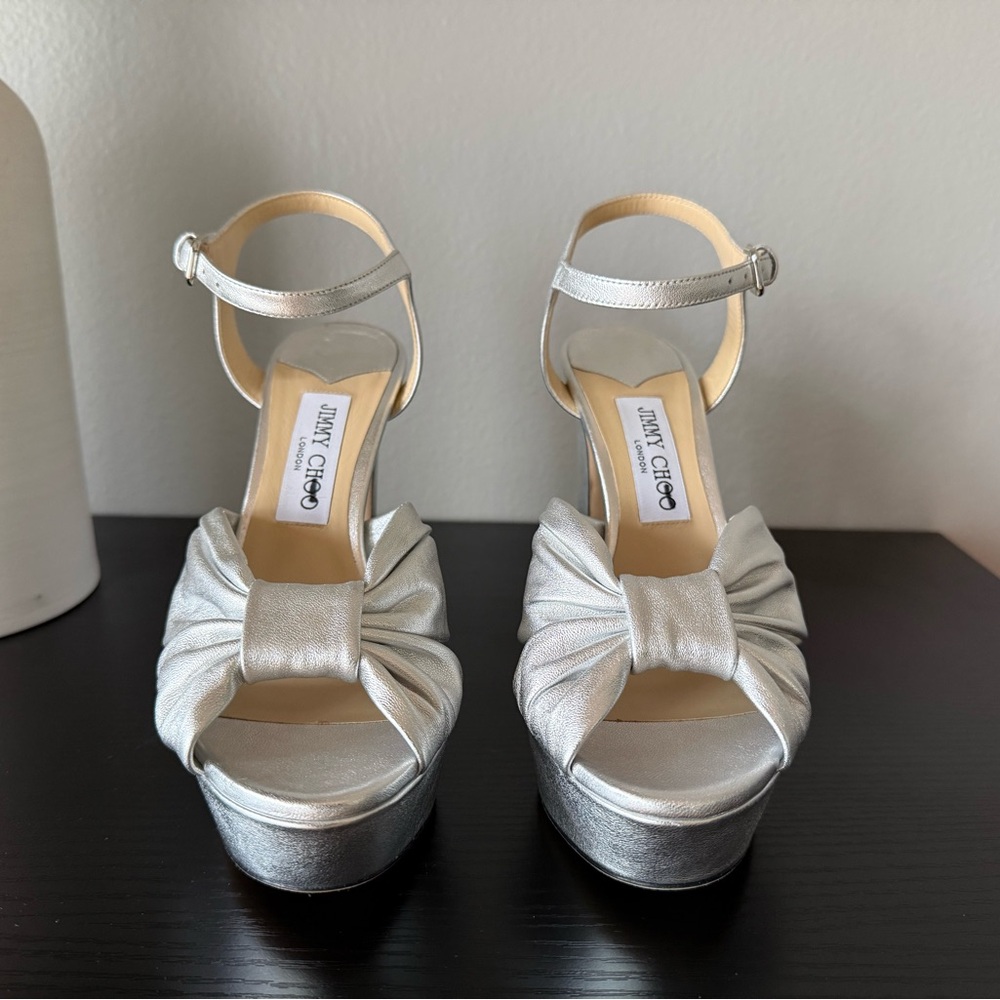Jimmy Choo Metallic Silver Block Heels - Heloise 120 - Picture 2 of 6